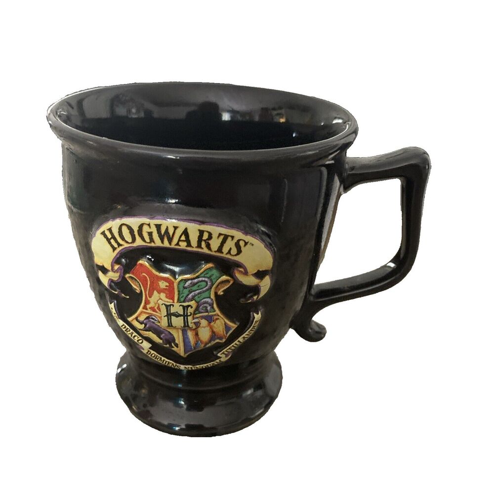 Vintage 2000 Harry Potter Hogwarts Logo Mug Cup by Xpres Black & Gold 3D 4" WB